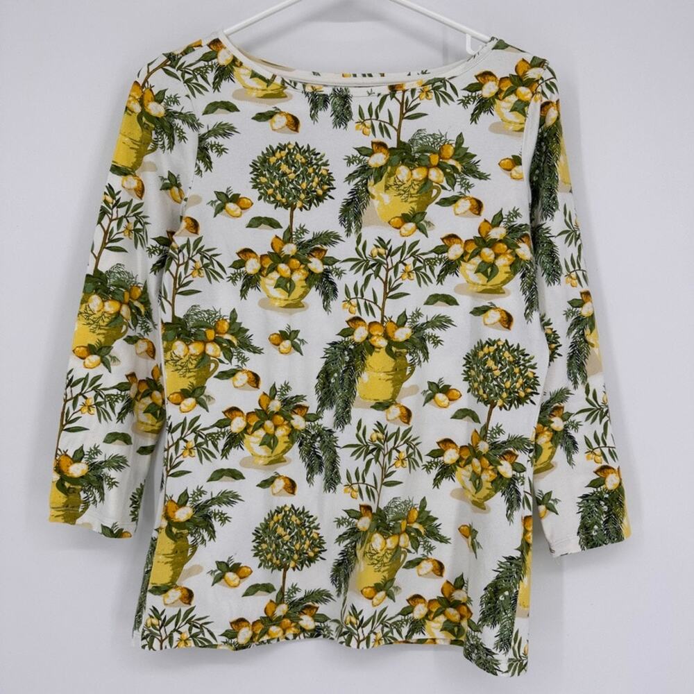 Talbots Shirt Womens XS Lemons Fruitcore Summer Preppy Cottagecore Vacation Tee